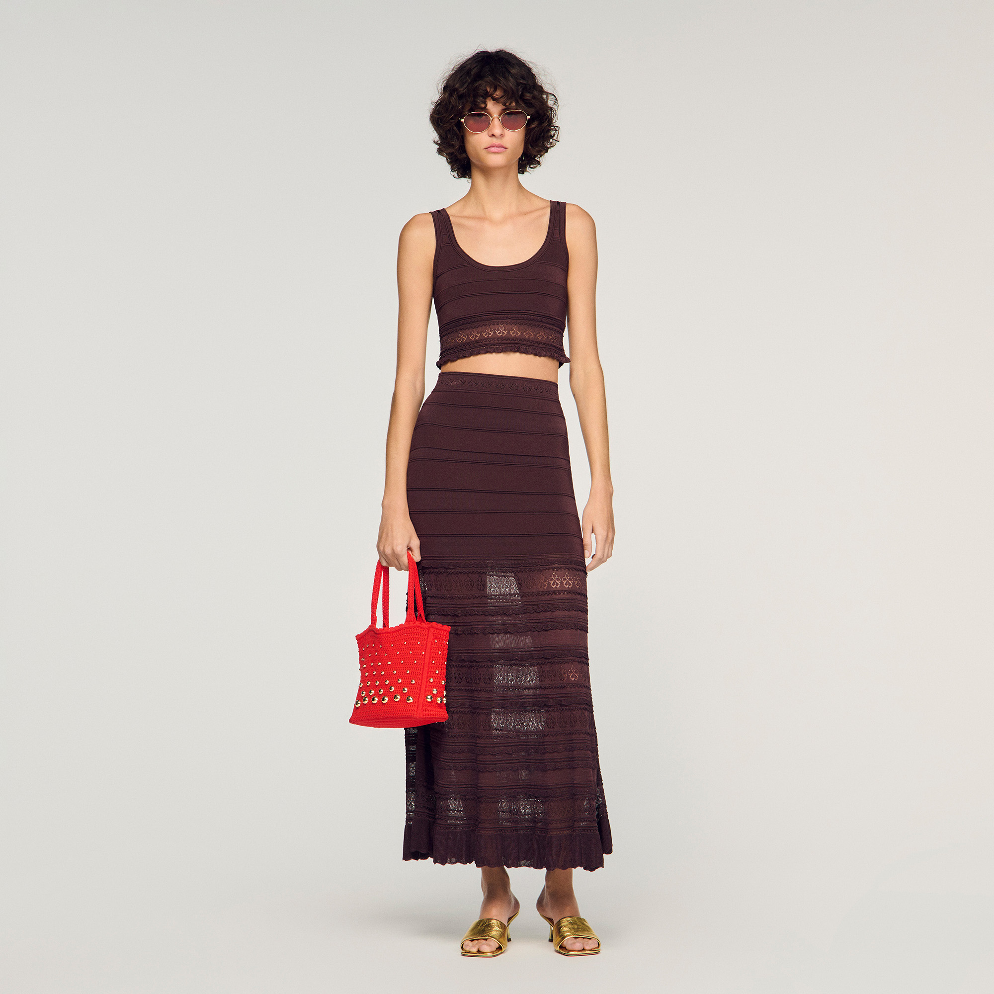 Pointelle knit crop top