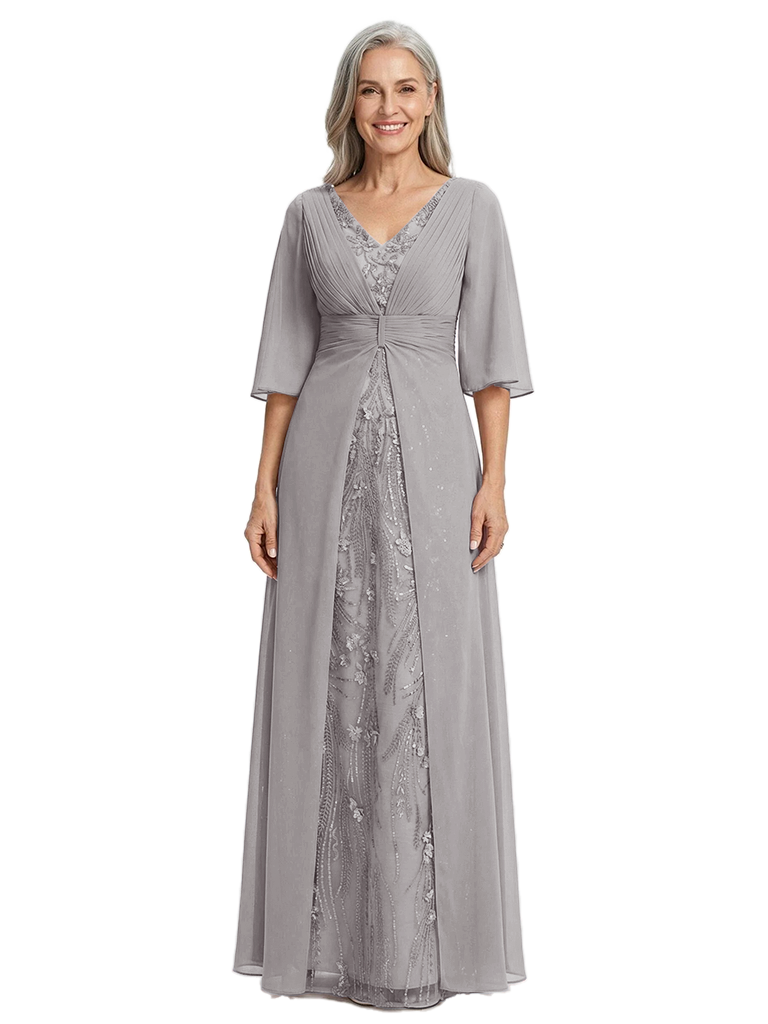 ChicSew V-Neck Flutter Sleeves A-Line Chiffon Ruched Mother Of The Bride Dress