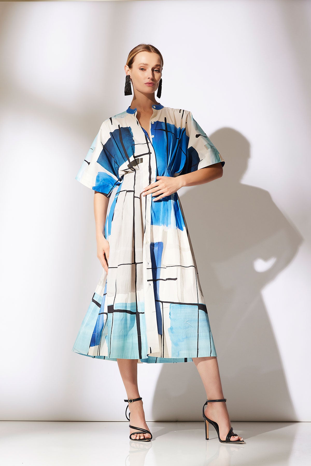 Sorairo Printed Cotton Poplin Dress - AsterGrey
