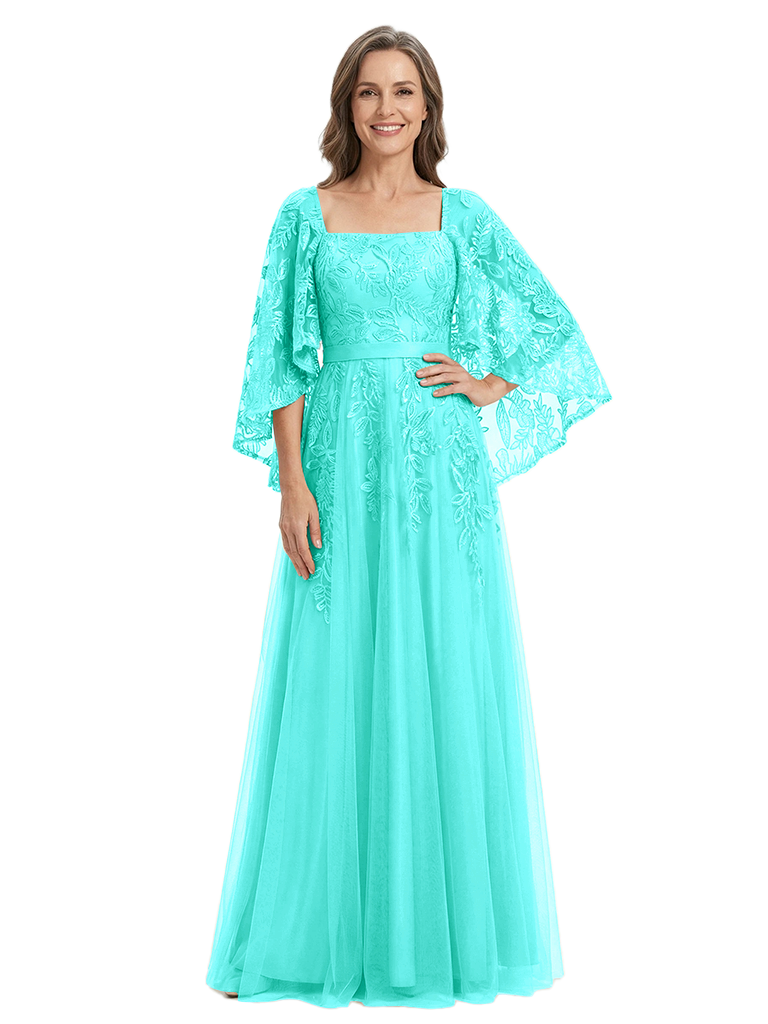 ChicSew Unique Lace Mother Of The Bride Dress With Flutter Cape Sleeves