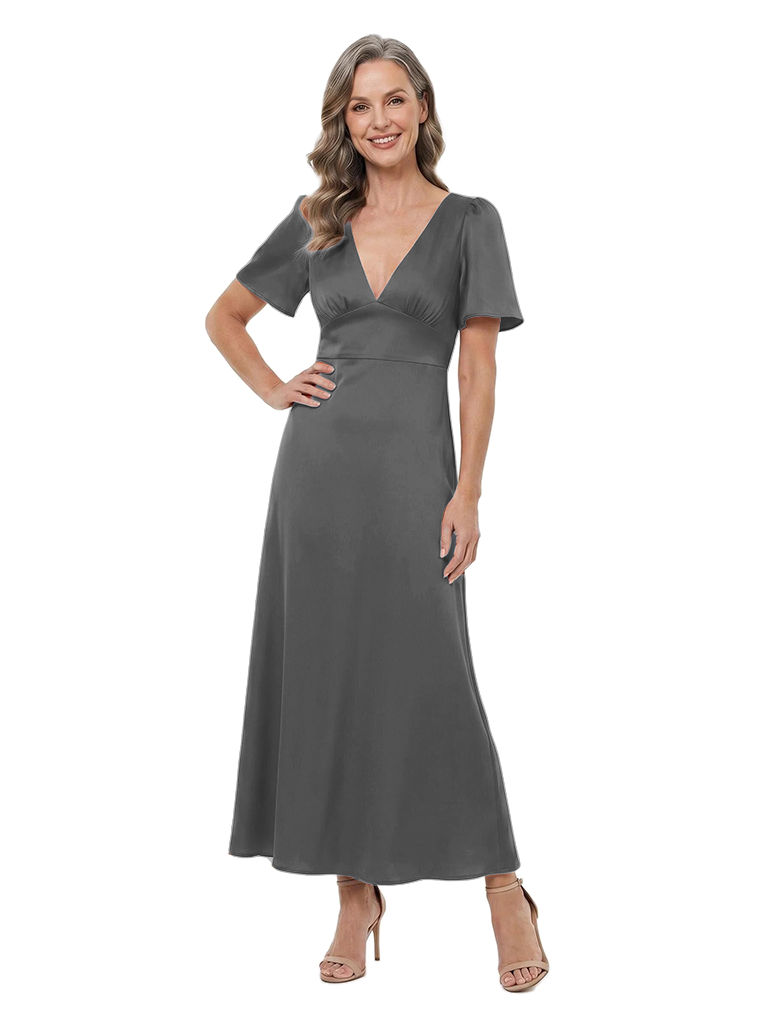 ChicSew V-Neck Short Sleeve Satin Ankle-length A-Line Mother of the Bride Dress