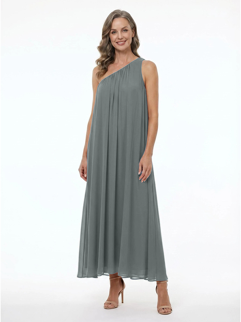 ChicSew One Shoulder Sleeveless Flowy Chiffon Ankle-Length A-Line Mother of the Bride Dress