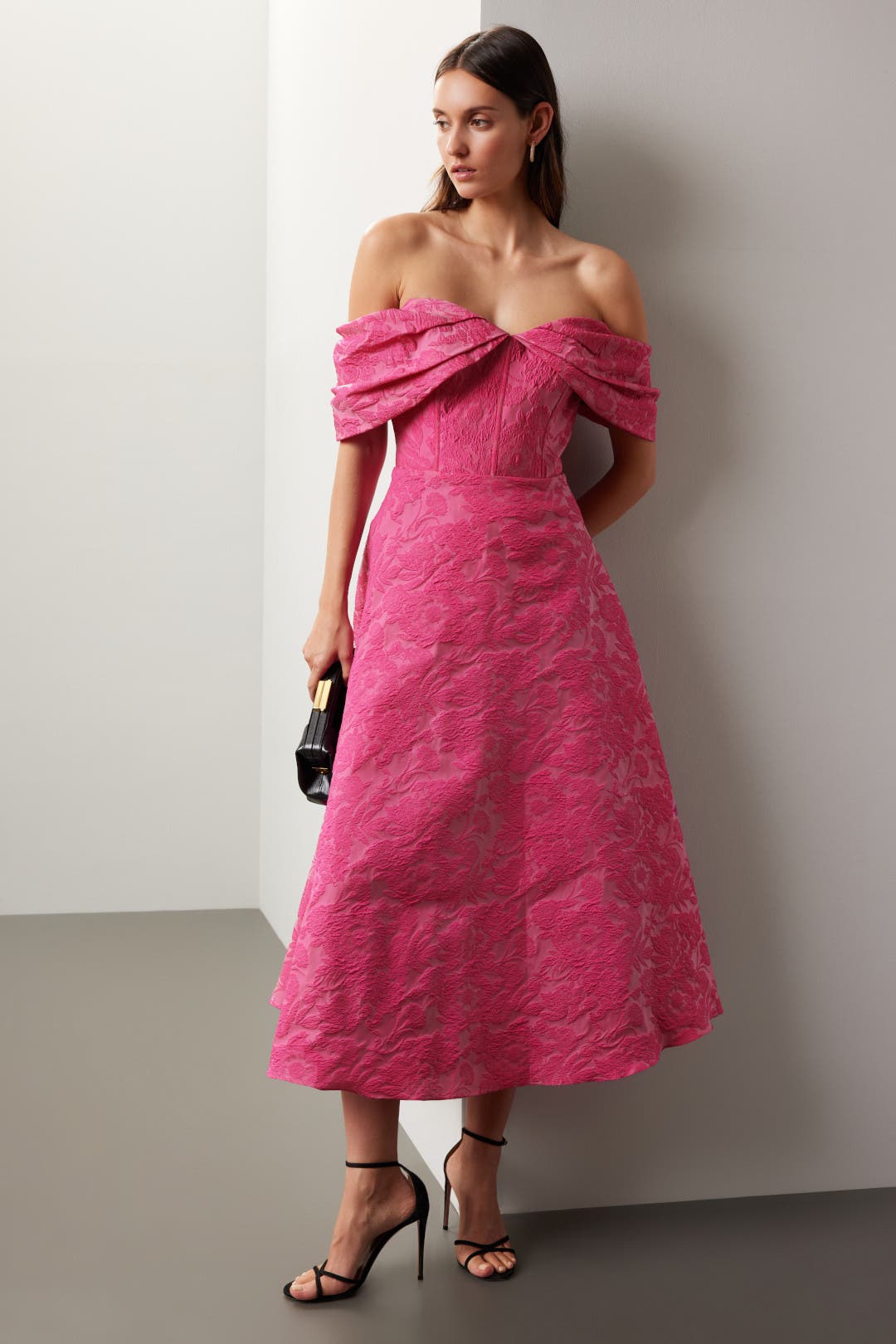 Theia Fiona Cloud Jacquard Dress Pink