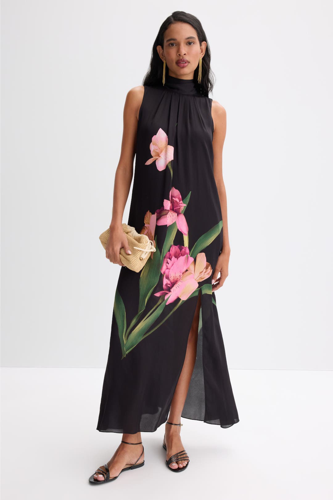 Ted Baker London Sleeveless Bow Maxi Dress Black-pink-print