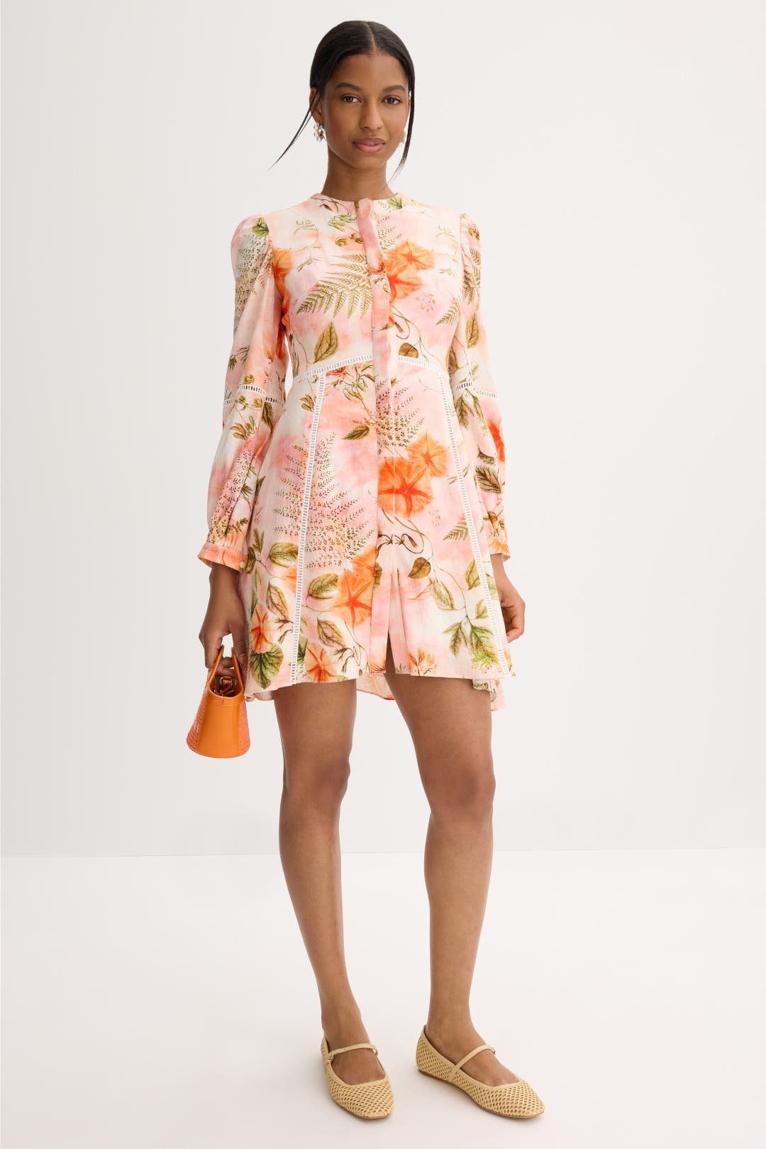 Ted Baker London Long Sleeve Button Front Mini Dress Orange-green-print
