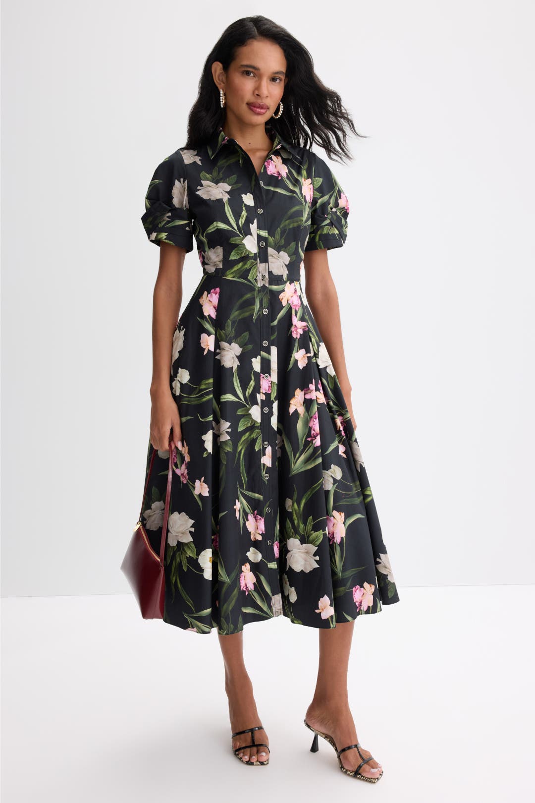 Ted Baker London Balloon Button Up Shirt Dress Black-pink-print