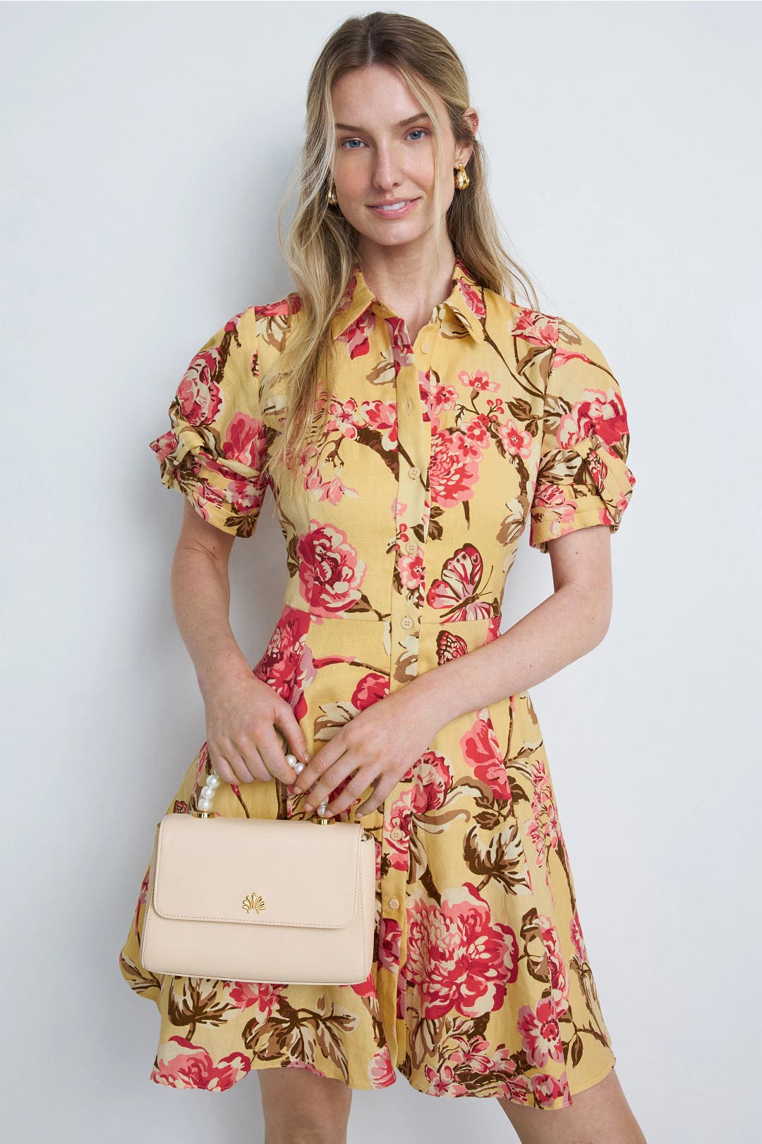 Ted Baker London Stina Twist Sleeve Flared Mini Dress Yellow-multicolored-print