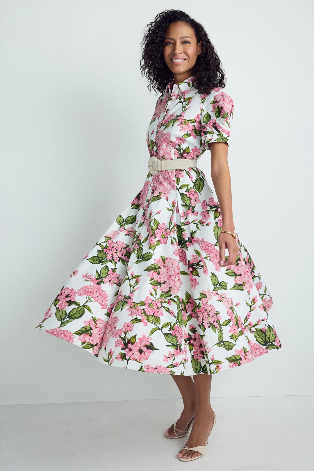 Ted Baker London Violet Floral Midi Dress Cream-pink-print