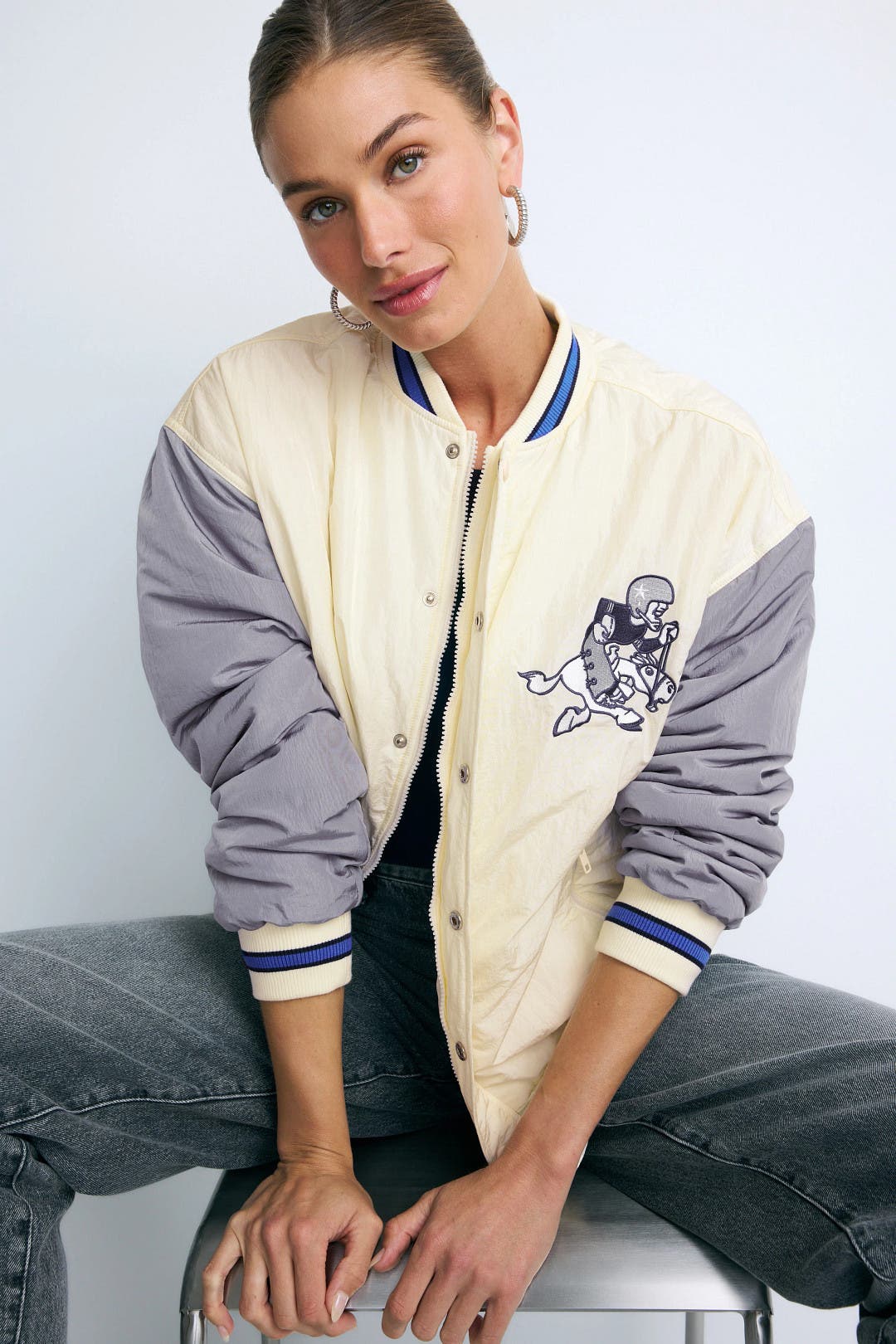 Terez Cowboys Bomber Jacket Cream-blue-print