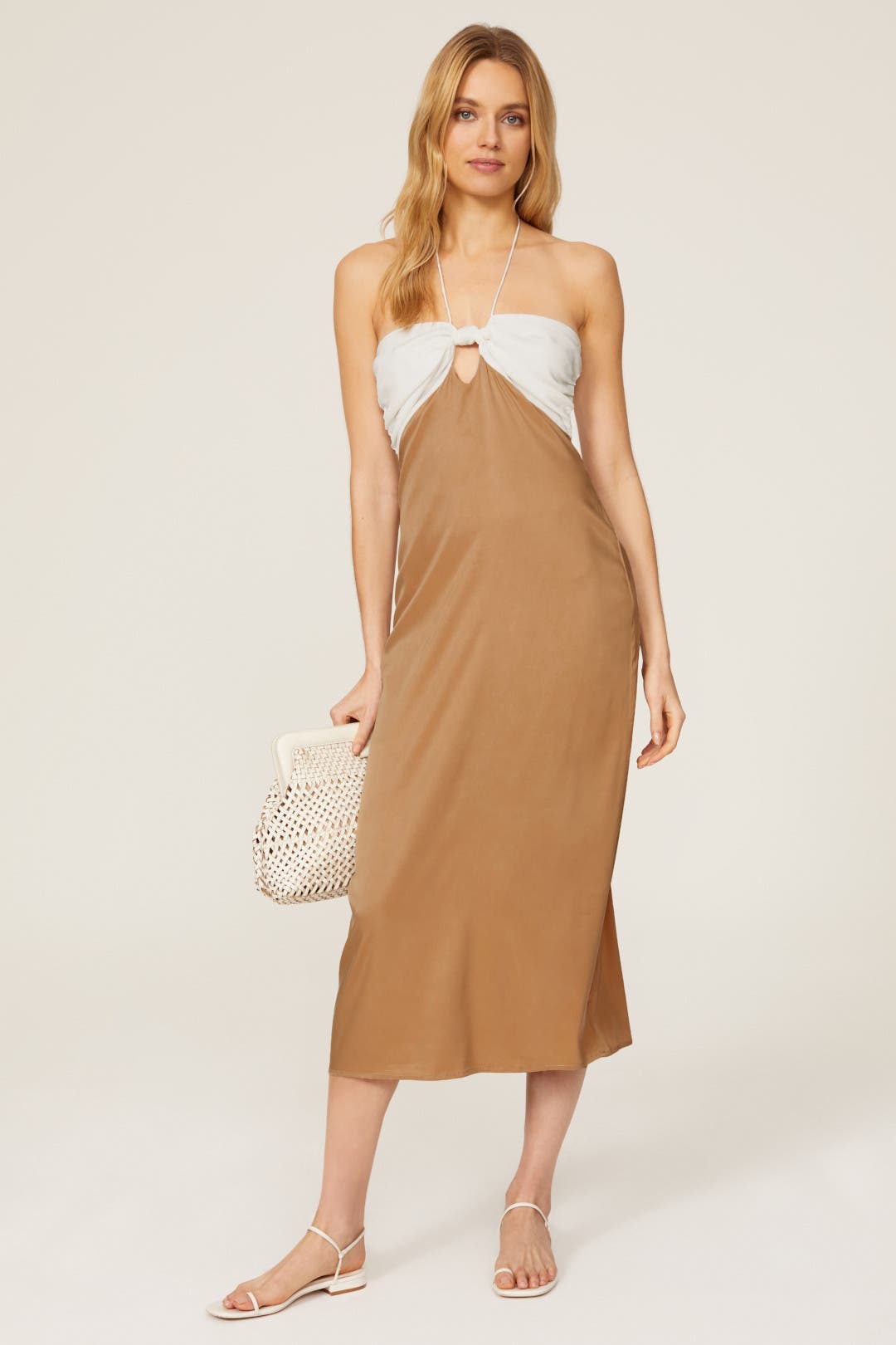 Third Form Let's Split Slip Dress Brown-white-print