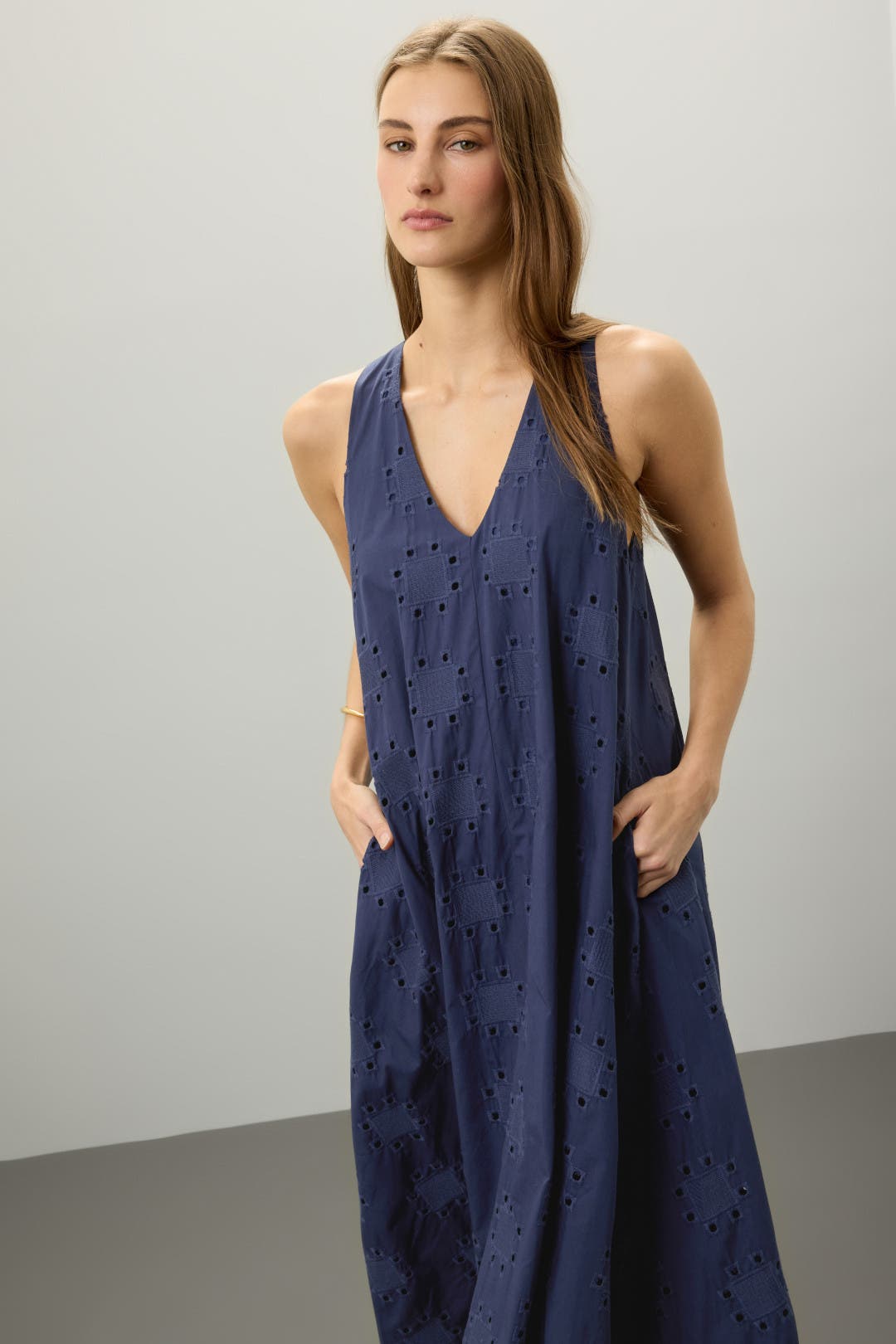Thakoon x RTR Navy Eyelet Shift Dress Blue