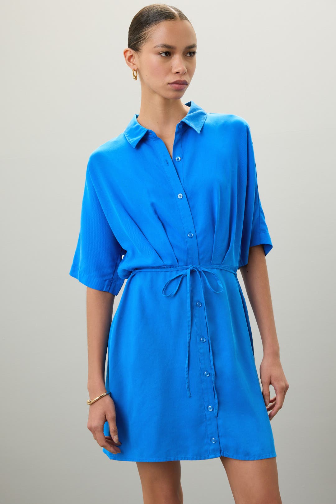 Thakoon x RTR Tie Waist Mini Shirt Dress Blue