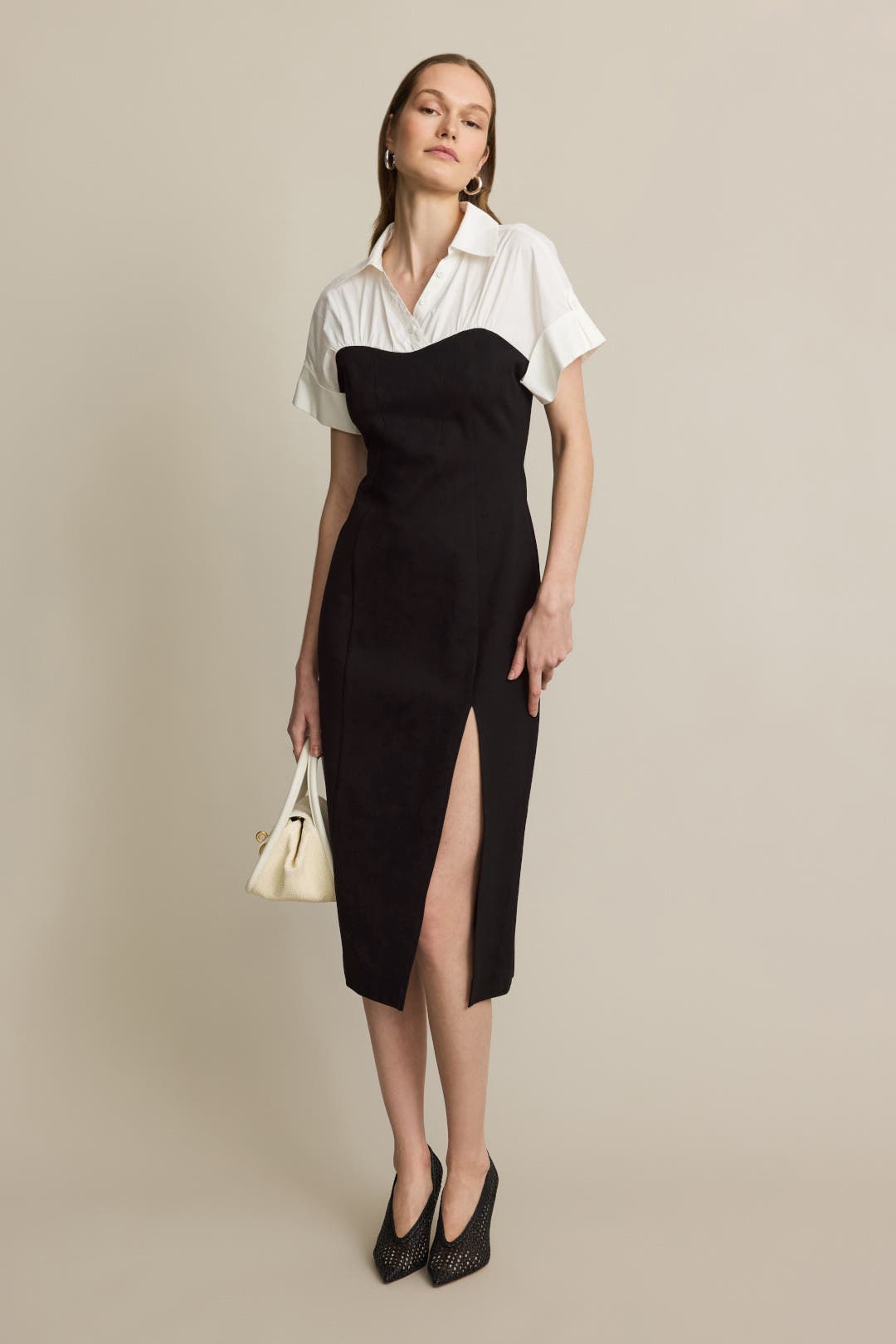 Toccin Collared Shirt Dress Black-white