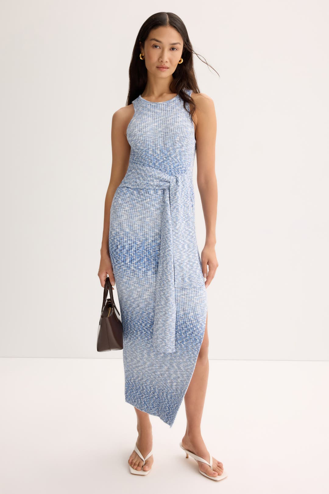 Toccin Penny Racer Tie Front Midi Dress Blue-white