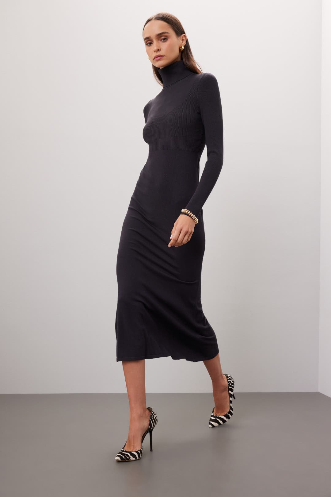Toccin Ribbed Turtleneck Dress Black