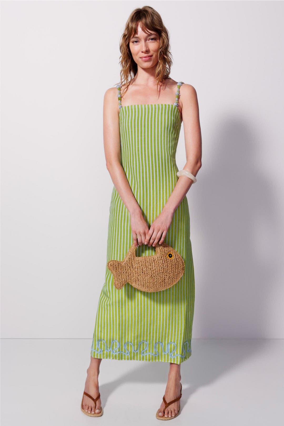 The Wolf Gang Elma Striped Maxi Dress Green-blue-print