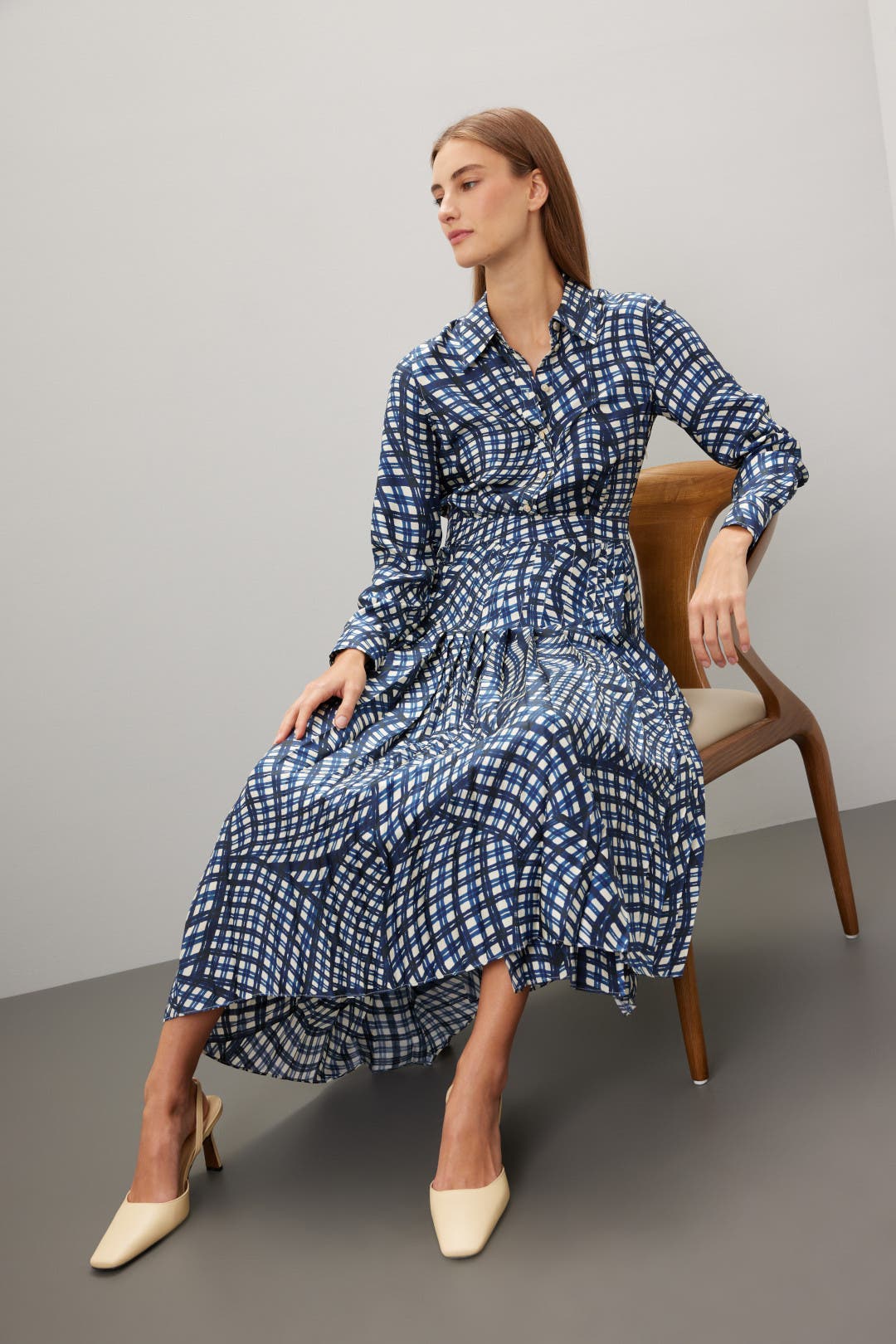 Tory Burch Pleated Silk Dress Blue-white-print
