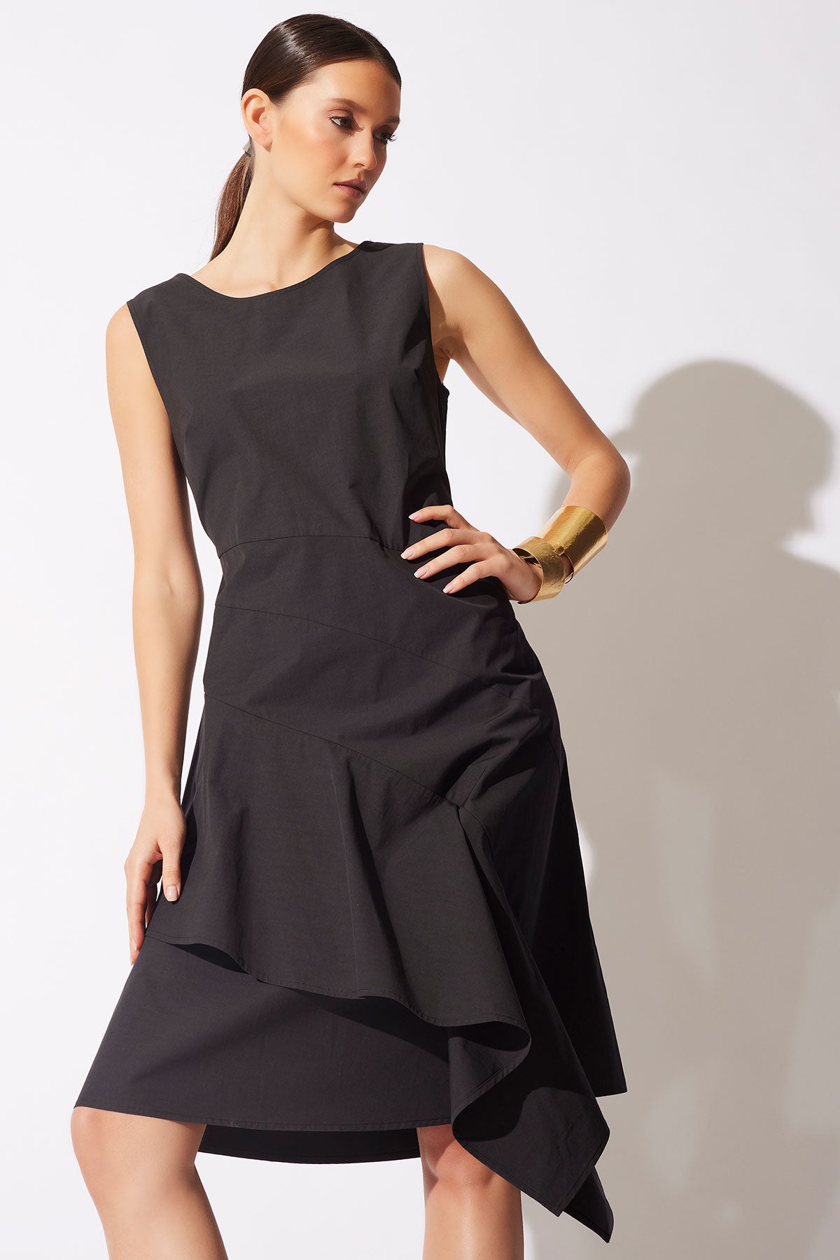 Tech Cotton Taffeta Asymmetric Origami Dress