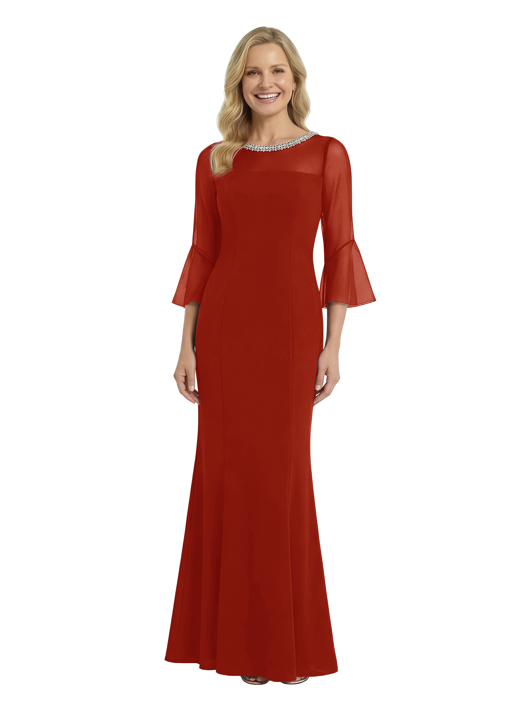 Chicsew Pretty Mother of The Groom Dress Jewel Sleeves Maxi Mermaid Crepe Timeless Simple Formal Evening Dress