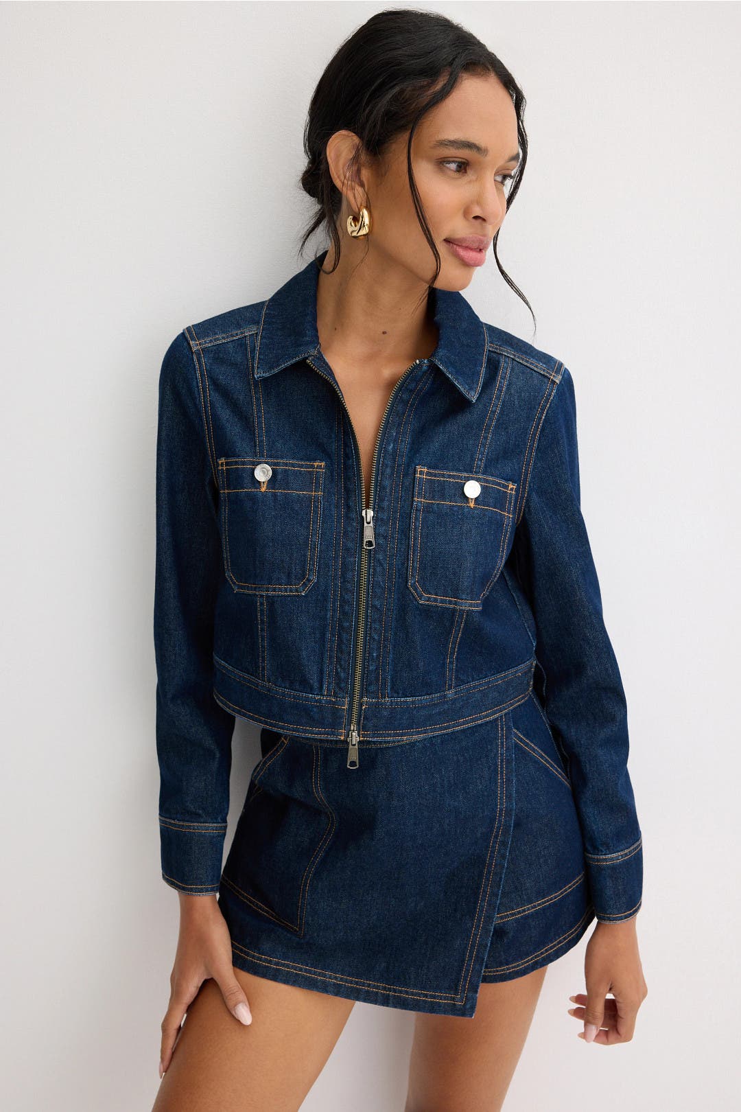 Veronica Beard Patty Cropped Denim Jacket Blue
