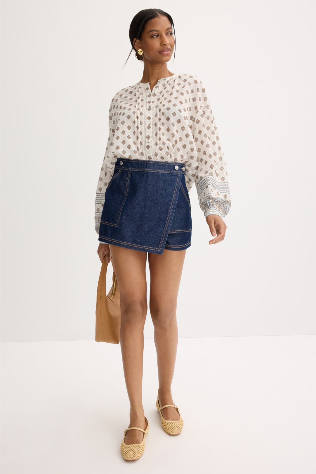 Veronica Beard Lollie Blouse White-green-print