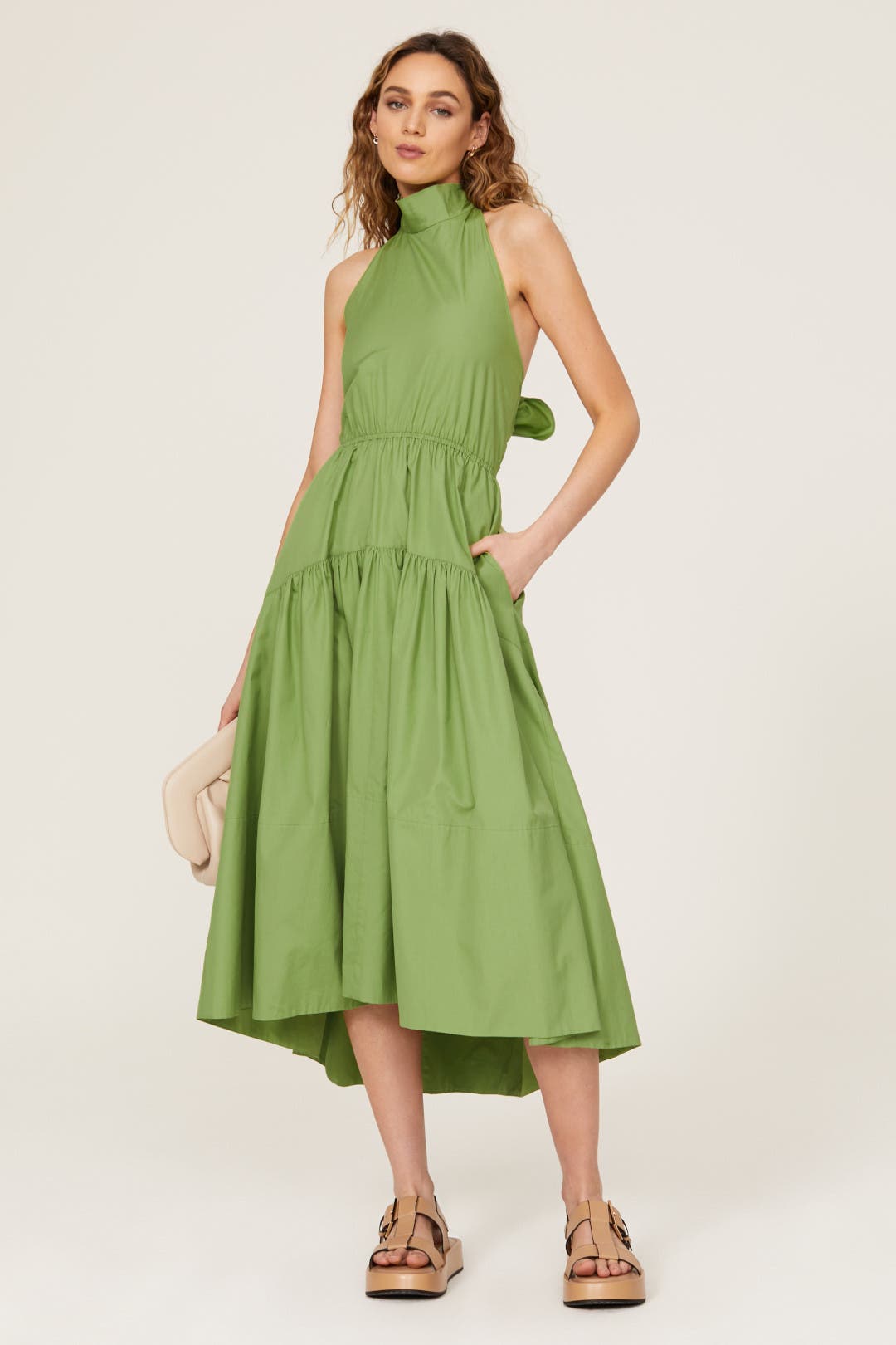 Vince. Draped Neck Halter Dress Green