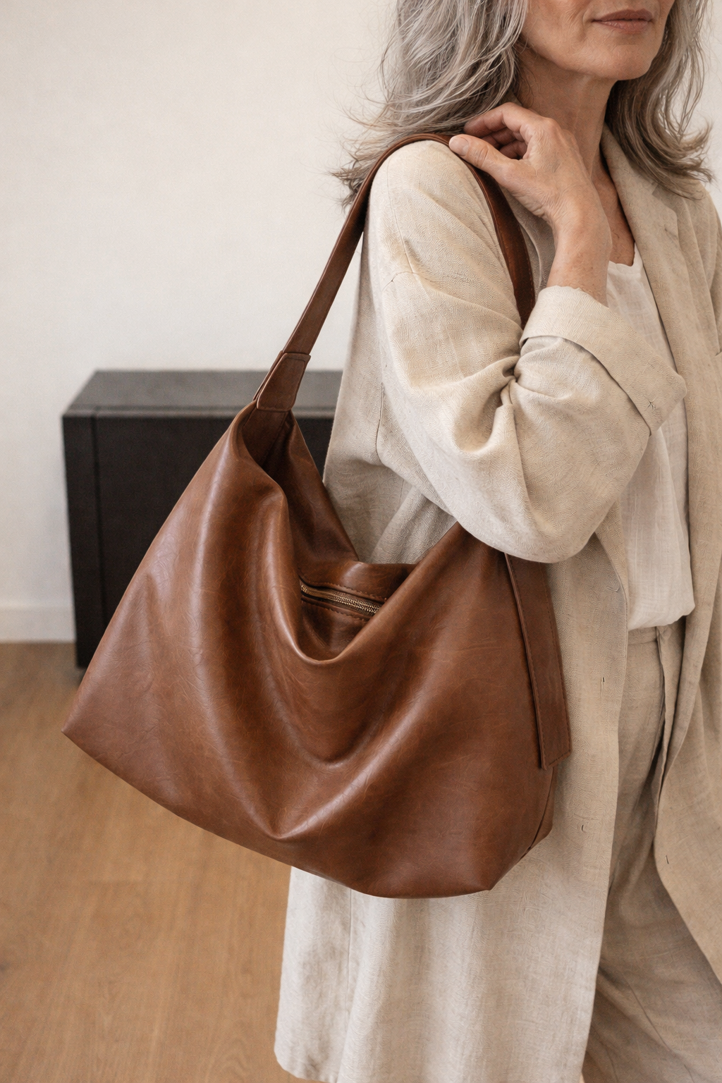 Vintage Large Capacity Crossbody Tote Bag - Brown One Size