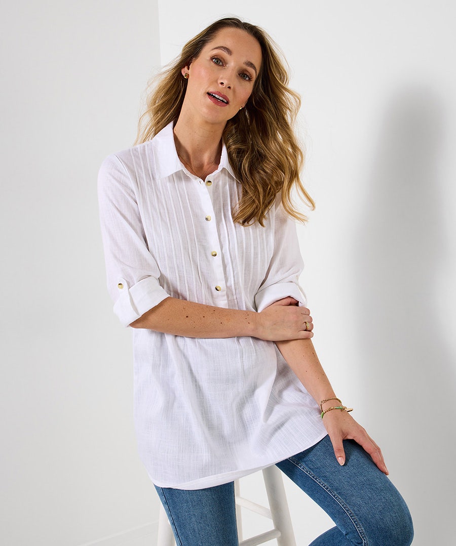 Women's Linen Blend Longline Blouse - Size - White - by Joe Browns