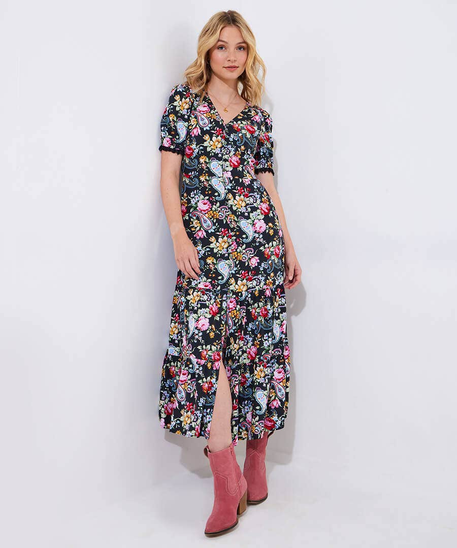Women's Penelope Printed Maxi Dress - Size - Black - by Joe Browns