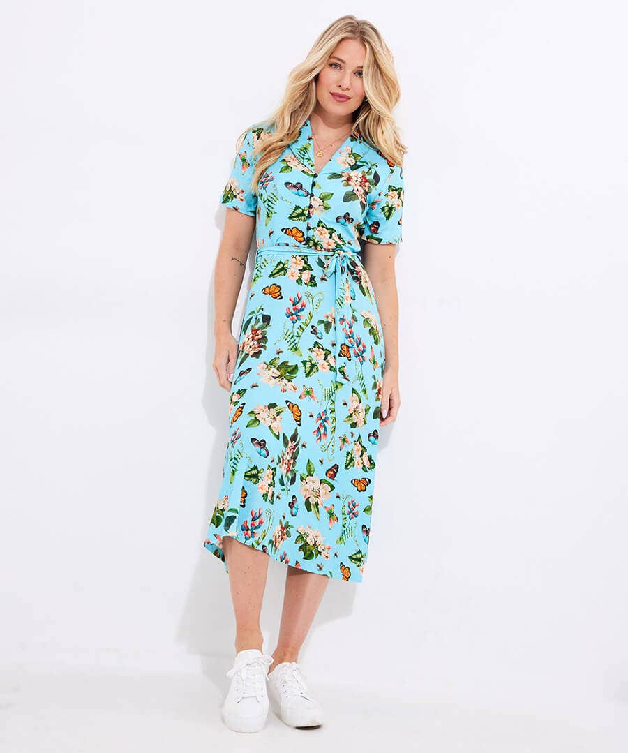 Women's Erin Butterfly Print Jersey Dress - Size - Blue - by Joe Browns