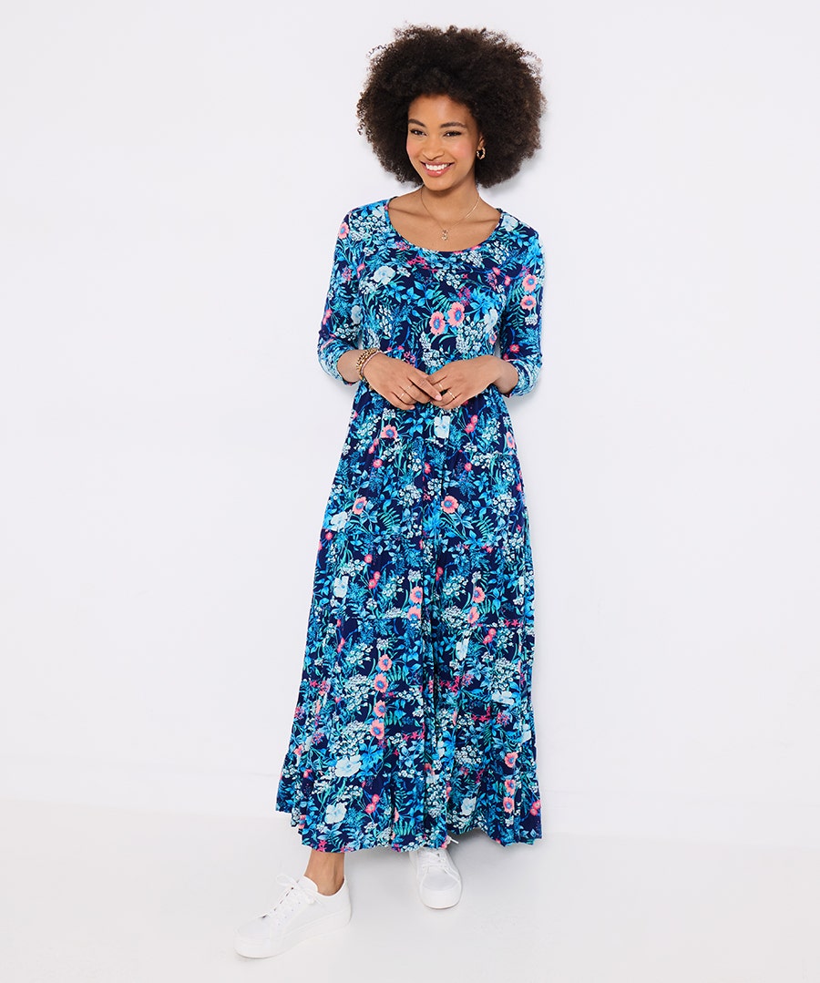 Women's Charming Floral Printed Crinkle Dress - Size - Blue - by Joe Browns