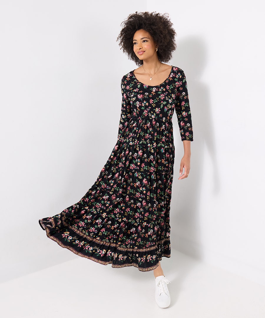 Women's Petite Beautiful Border Print Crinkle Dress - Size - Black - by Joe Browns