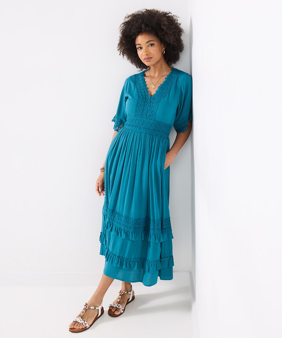 Women's Petite Boho Days Dress - Size - Teal - by Joe Browns