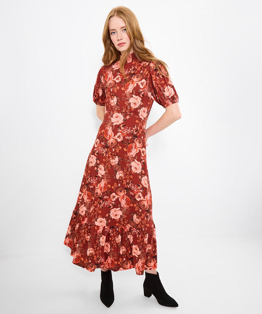 Women's Petite All About Autumn Floral Jersey Dress - Size - Brown - by Joe Browns