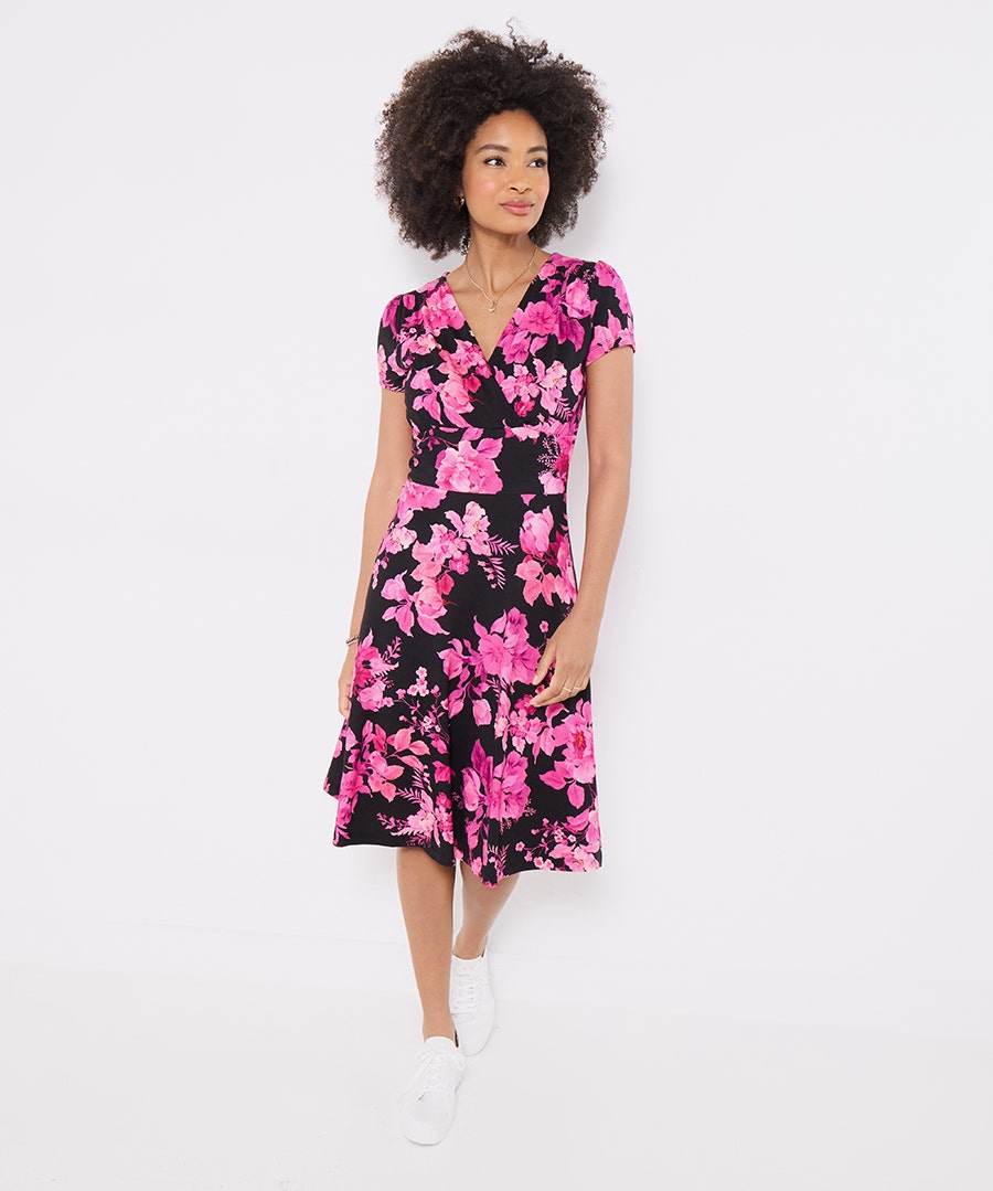 Women's Eva Floral Printed Jersey Dress - Size - Pink - by Joe Browns