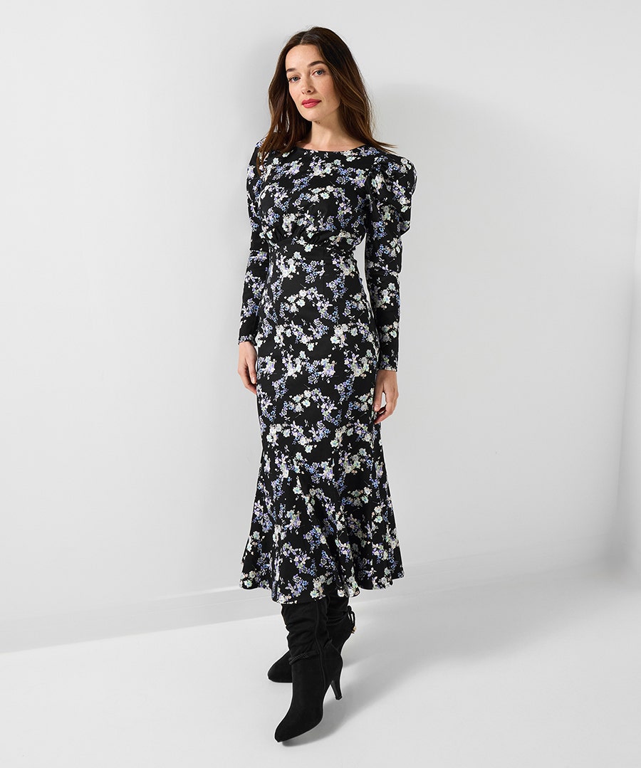 Women's Oh So Flattering Floral Ditsy Midi Dress - Size - Black - by Joe Browns