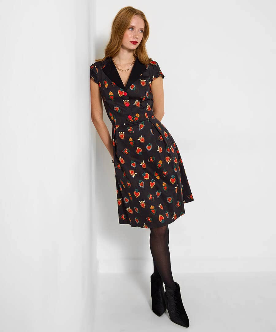 Women's Vintage Days Printed Cotton Dress - Size - Black - by Joe Browns