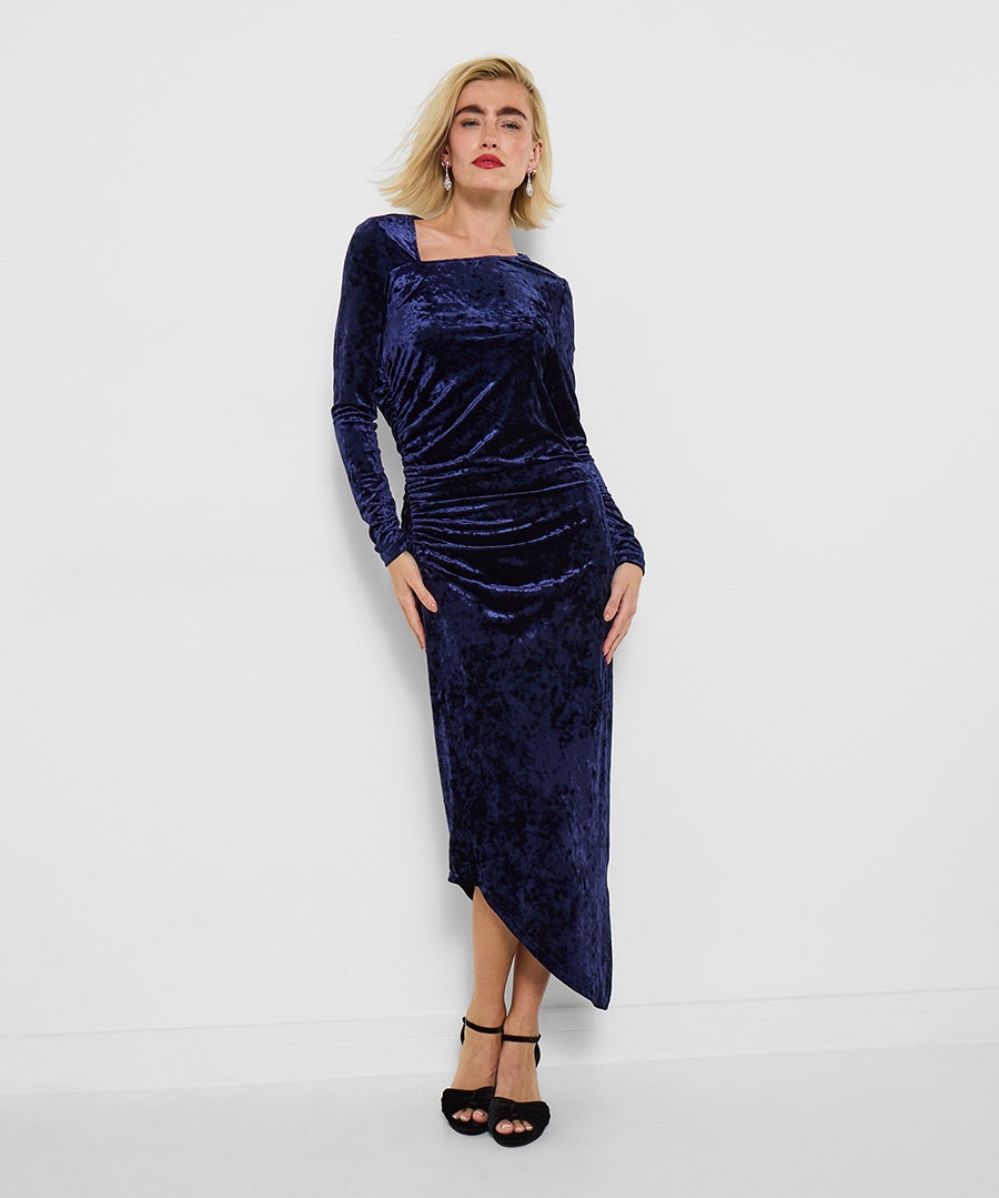 Women's Statement Midnight Blue Crushed Velvet Dress - Size - by Joe Browns