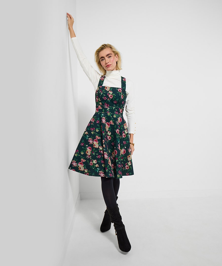 Women's Prettiest Floral Pinafore Dress - Size - Green - by Joe Browns