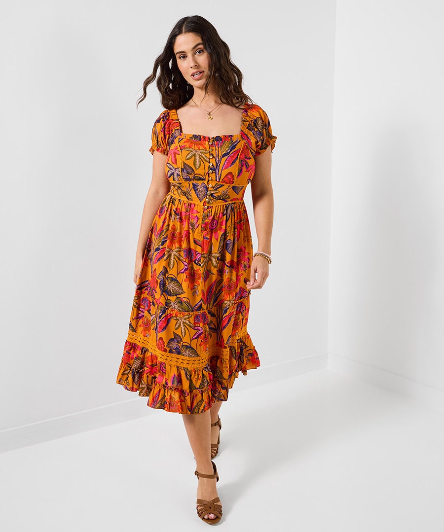 Women's Amelia Floral Print Dress - Size - Orange - by Joe Browns
