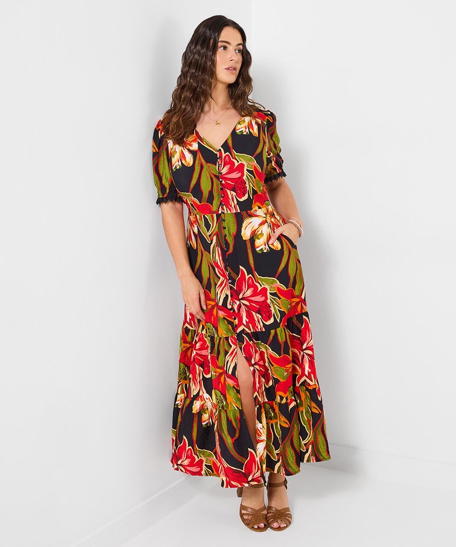 Women's Petite Brightest Flowers Maxi Dress - Size - Black - by Joe Browns