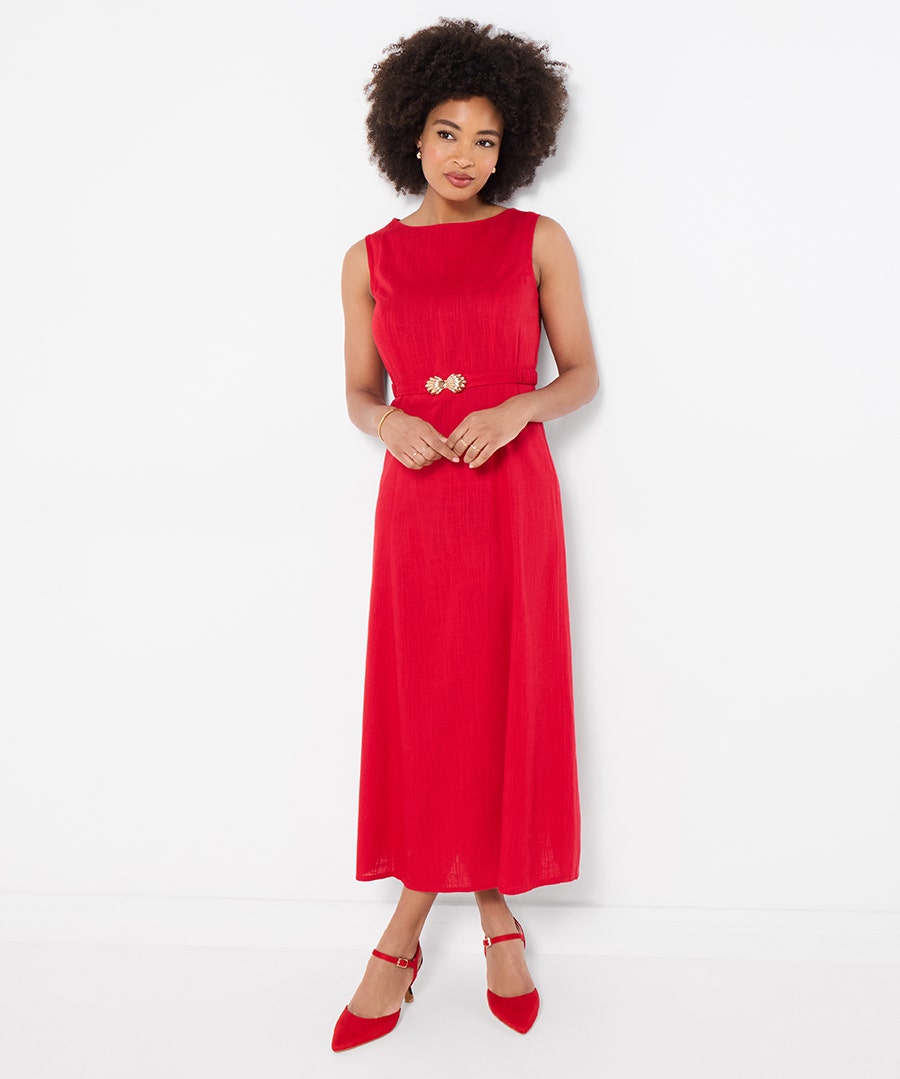 Women's Linen Blend Belted Dress - Size - Red - by Joe Browns