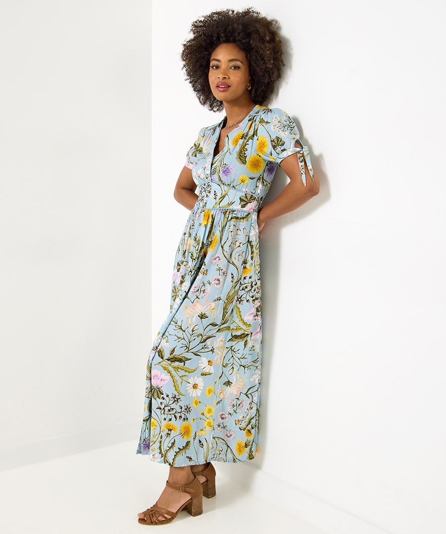 Women's Petite Beautiful Botanicals Printed Dress - Size - Blue - by Joe Browns
