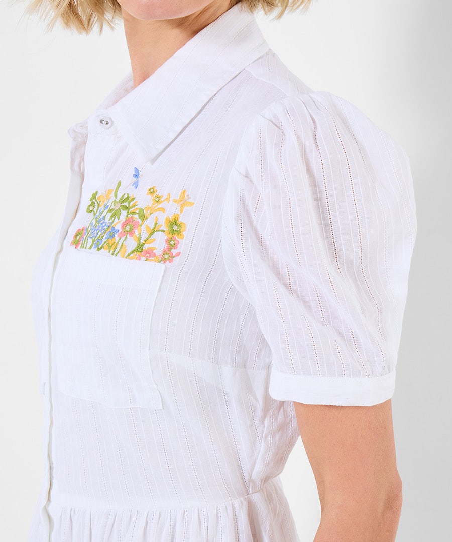 Women's Spring Meadows Embroidered Cotton Dobby Dress - Size - White - by Joe Browns