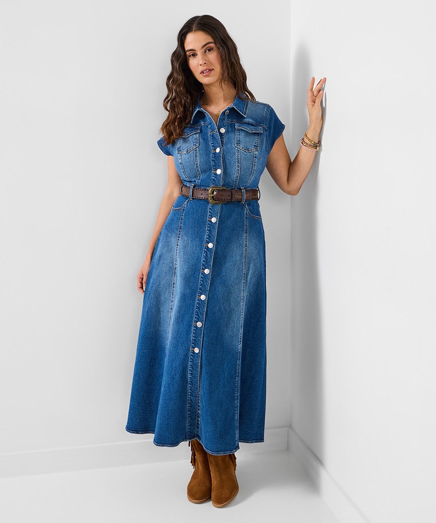 Women's Petite Sara Stretch Denim Maxi Dress - Size - Blue - by Joe Browns