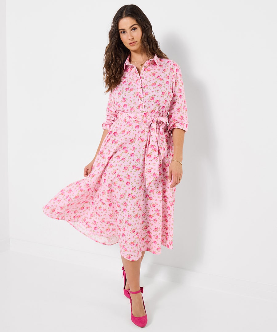 Women's Roses Are Red Cotton Shirt Dress - Size - Pink - by Joe Browns