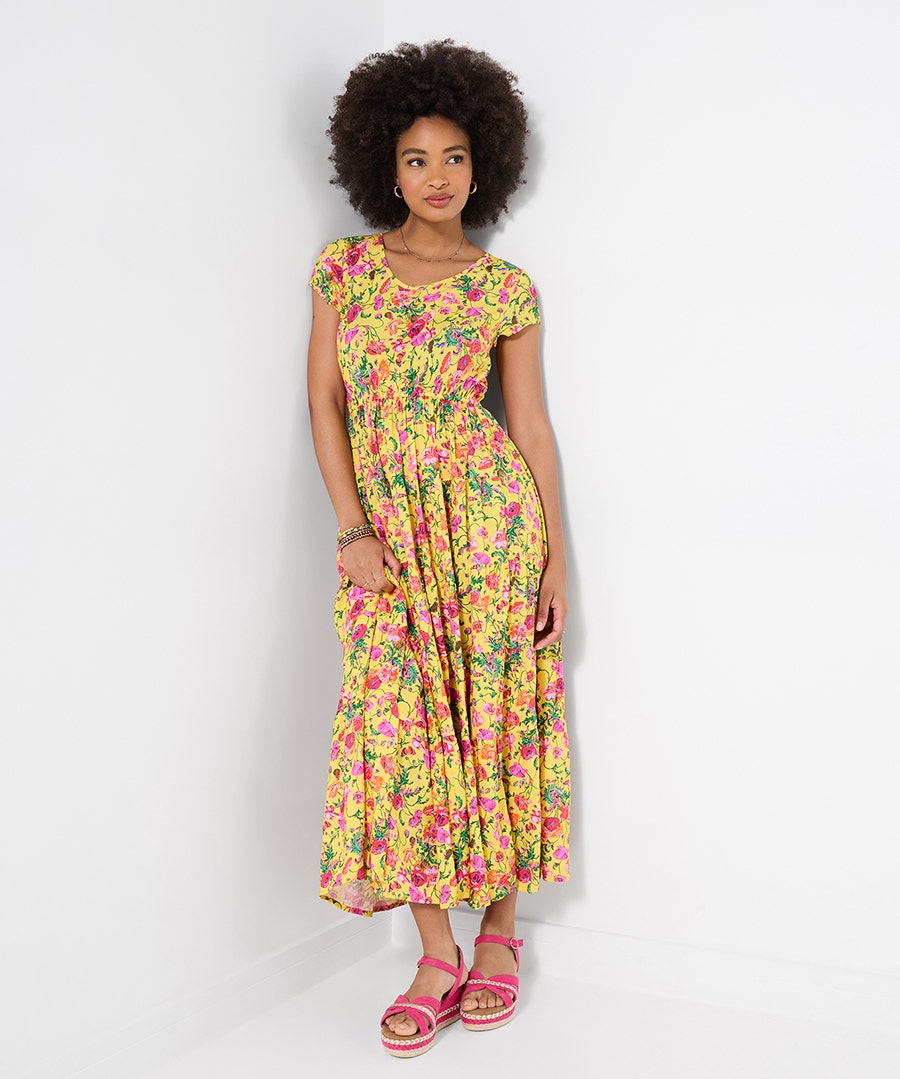 Women's Petite Camilla Printed Crinkle Maxi Dress - Size - Yellow - by Joe Browns