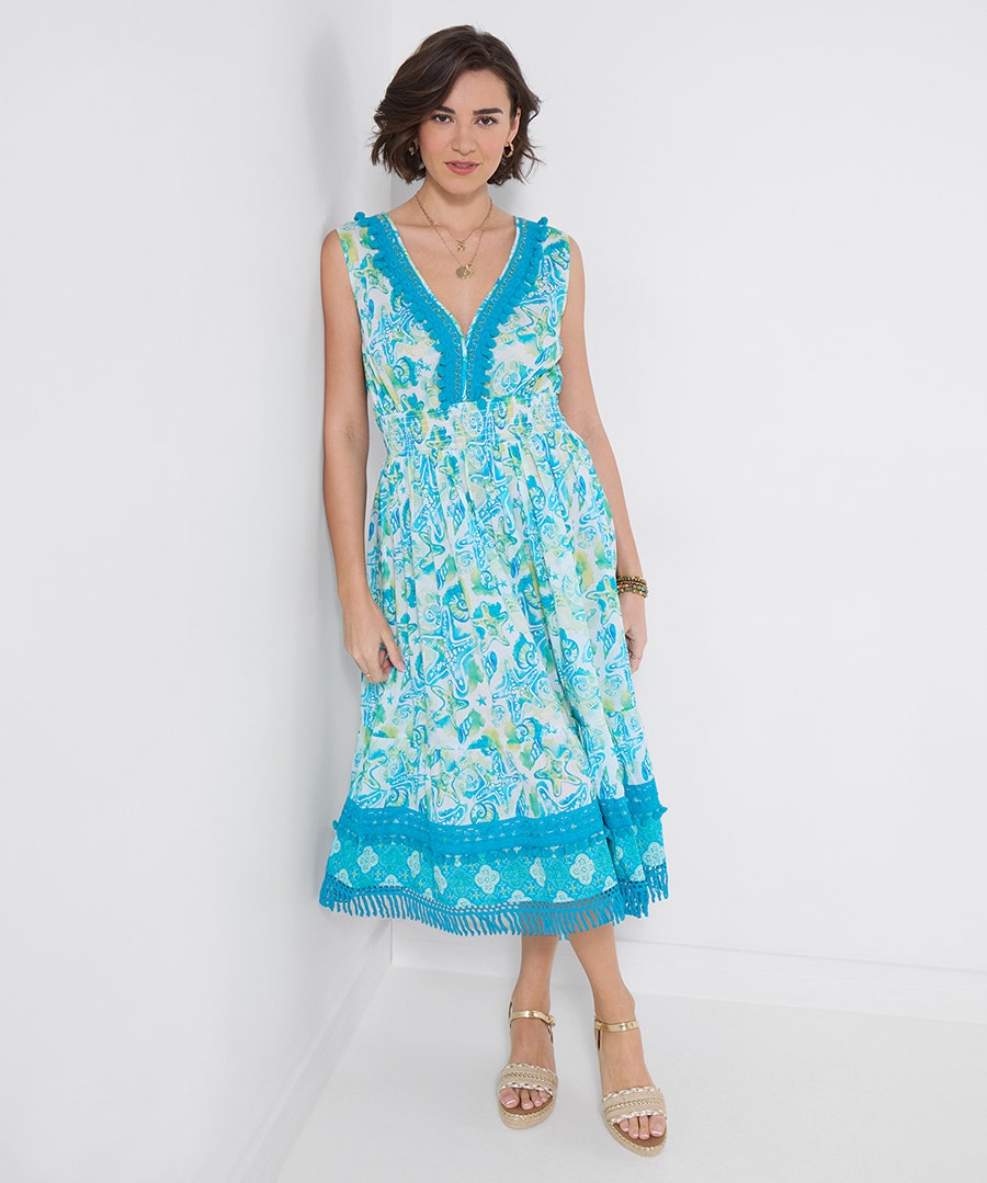 Women's Clear Waters Tassel Trim Dress - Size - Blue - by Joe Browns