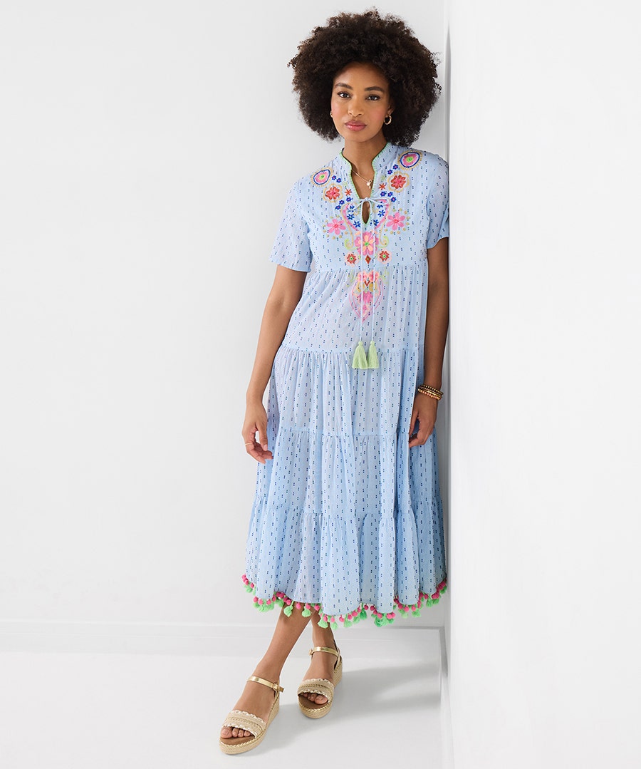 Women's Aimee Embroidered Midi Dress - Size - Blue - by Joe Browns