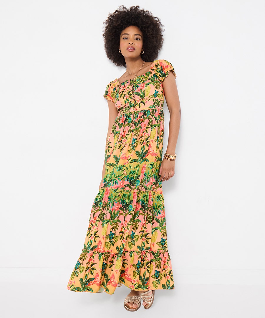 Women's Sunset Beach Printed Maxi Dress - Size - Orange - by Joe Browns